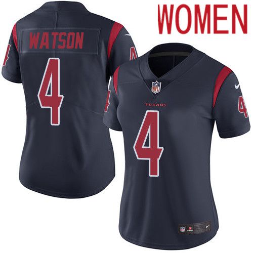 Women Houston Texans 4 Deshaun Watson Navy Blue Nike Rush Vapor Limited NFL Jersey